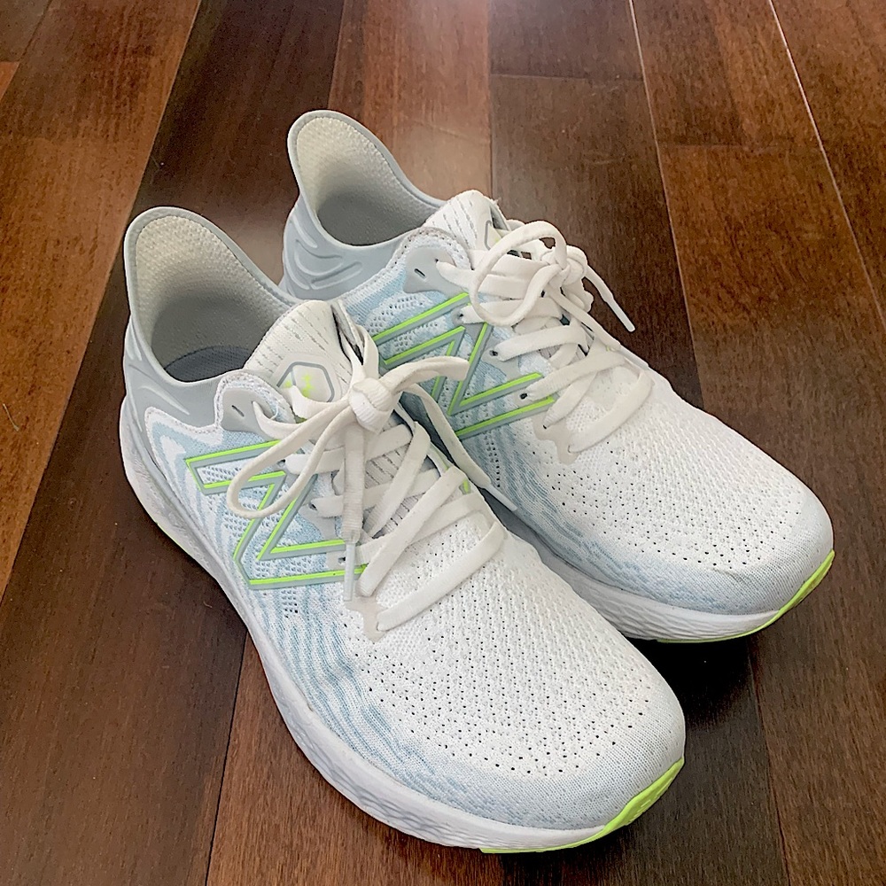 Women’s New Balance 1080s — white w/ neon accent